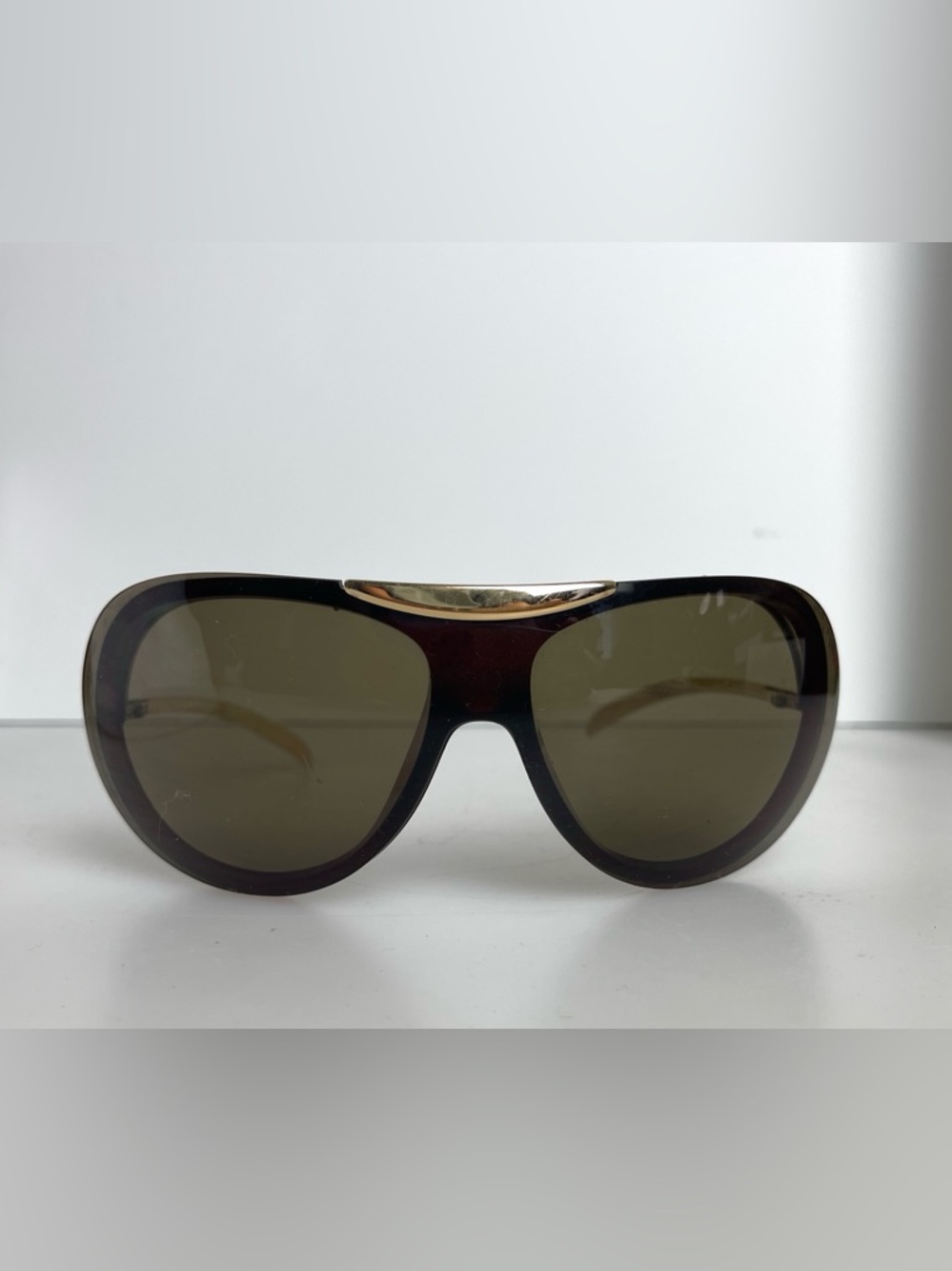 Vintage Y2K CHANEL 6006 Gold Shield Aviator Brown Lens Sunglasses Italy Unisex - Picture 2 of 16